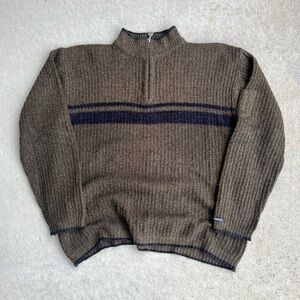 Point Zero Men's Brown Zip-Up Sweater with Black Stripe
